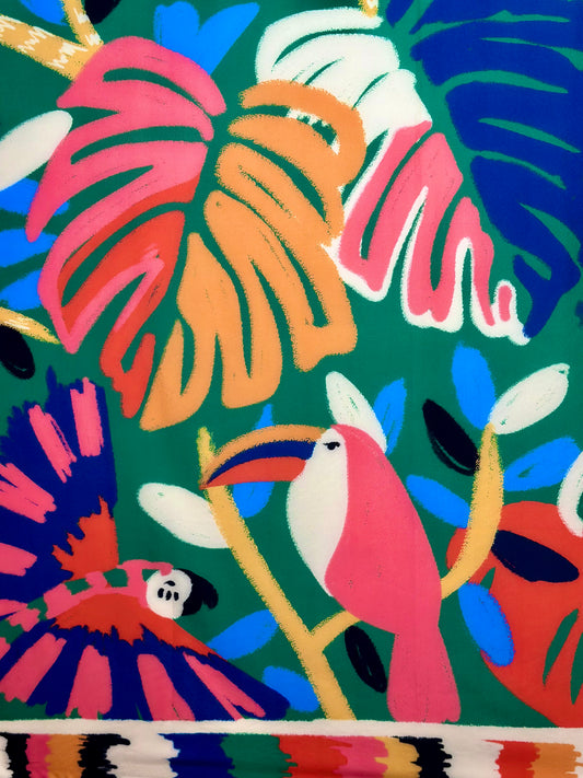 Brazilian Multi Color Bird Monstera Viscose Sarong Scarf